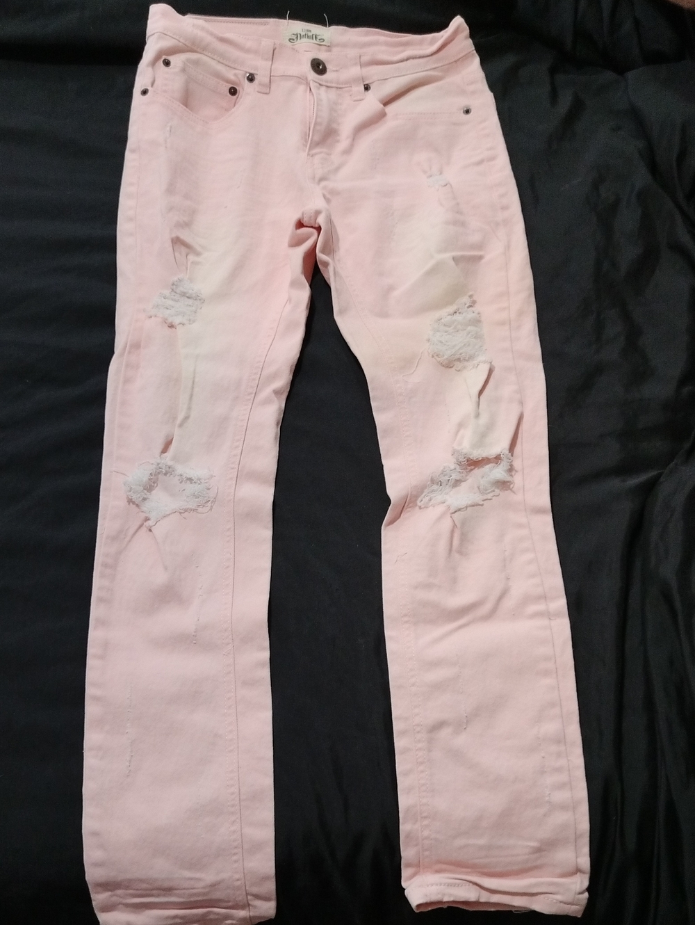 Light Pink Ripped Skinny Jeans for Women